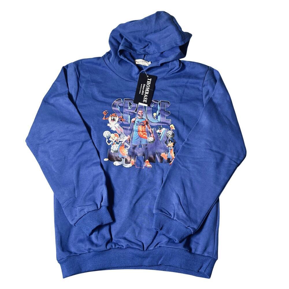 Space Jam Hoodie Youth Size‎ 160 Large Blue Long Sleeve Pullover Thombase NEW